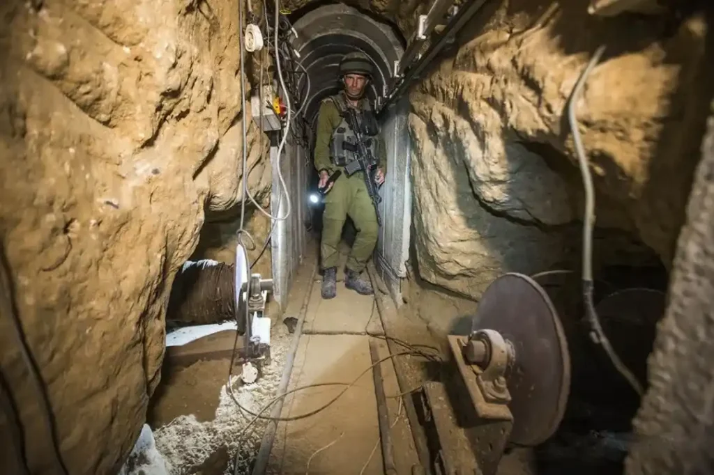 Israeli military officers during a military-organized gaza tunnel tour