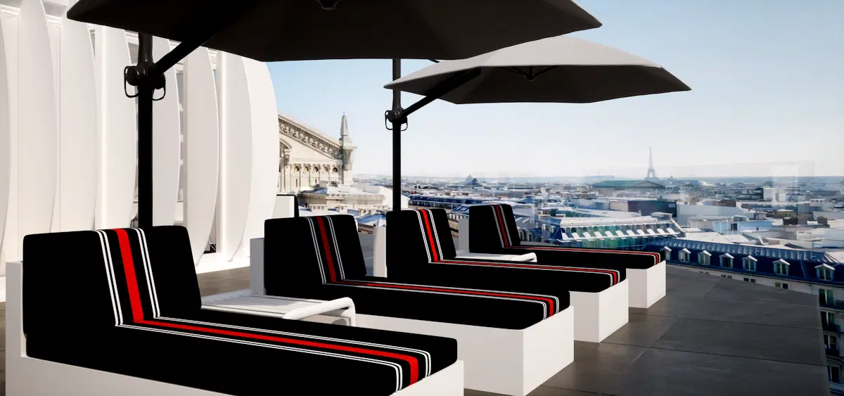 galeries lafayette rooftop air france ambiance with skyline