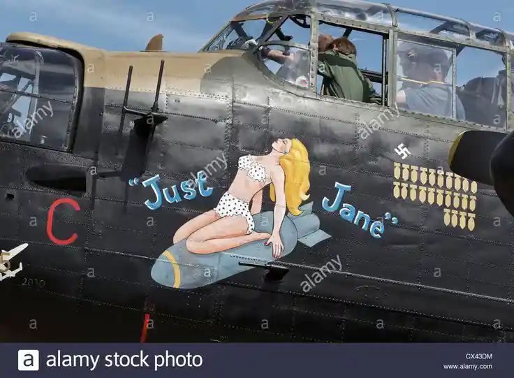 Just-Jane-nose-art-on-aircraft-Avro-Lancaster-RAF-bomber