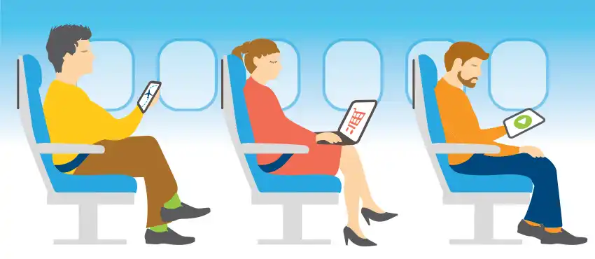 Passenger using smartphone to stream British Airways in-flight entertainment