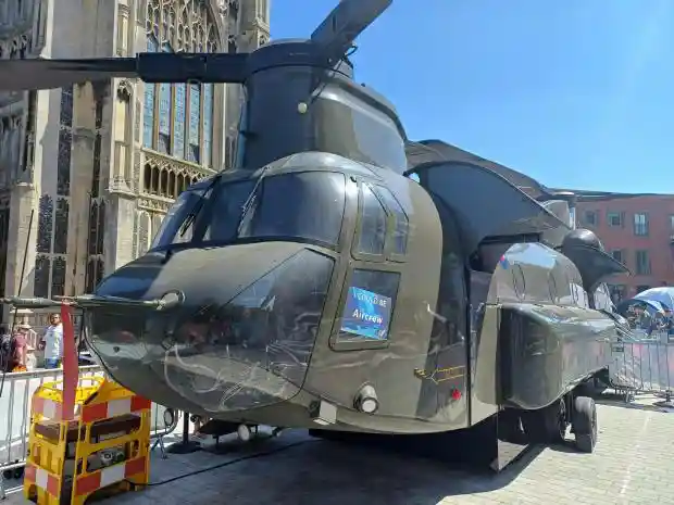 RAF Chinook outside Norwich Forum on final day of RAF event