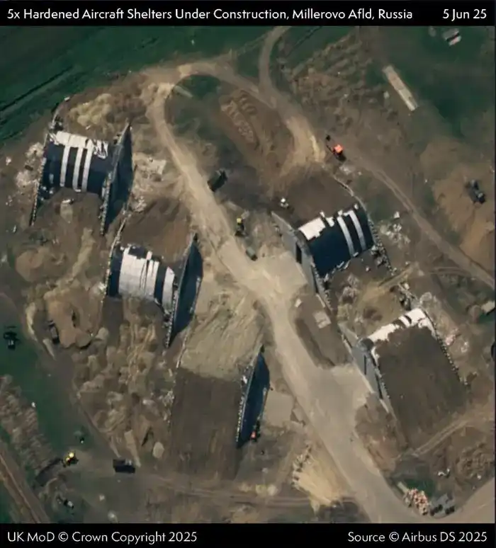 satellite view of Millerovo air base showing new shelter construction