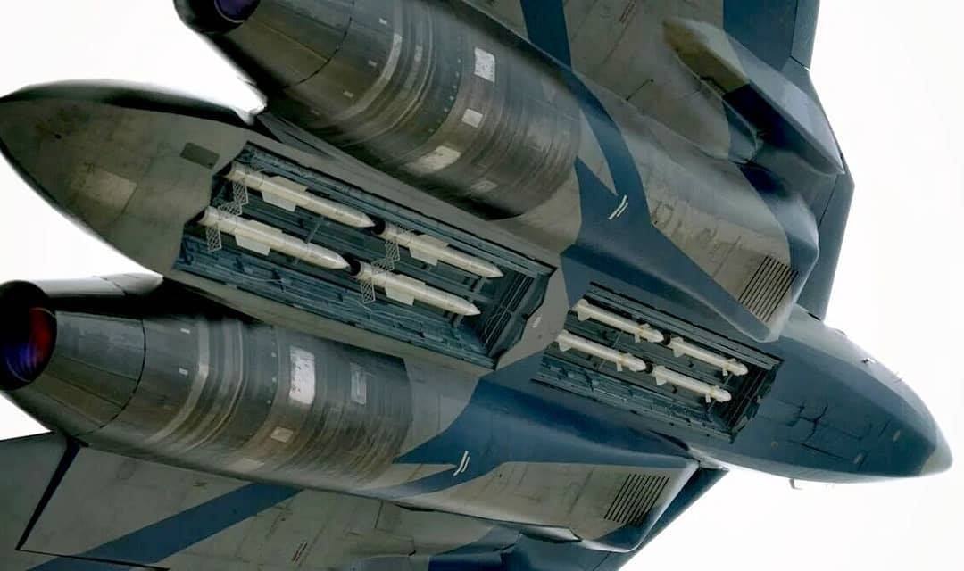 Sukhoi Su-57 Felon fifth-generation fighter jet with open weapons bay
