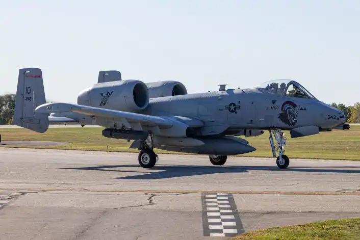 A-10C Warthog on tarmac with drone kill marks on fuselage