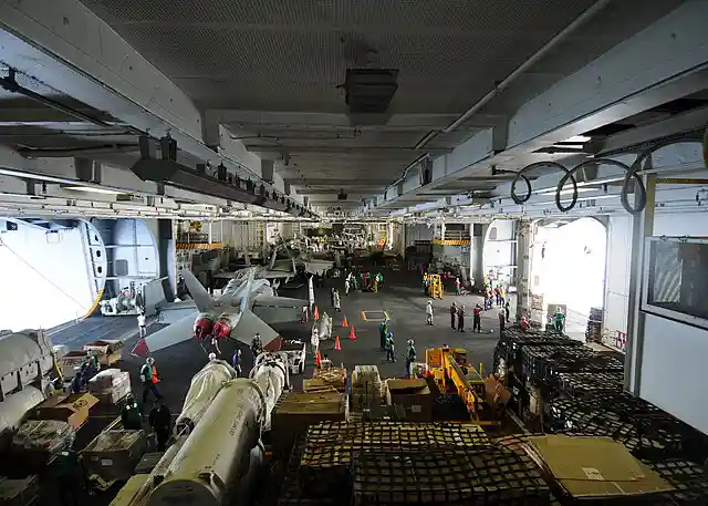 Internal section of a Nimitz-class aircraft carrier undergoing overhaul