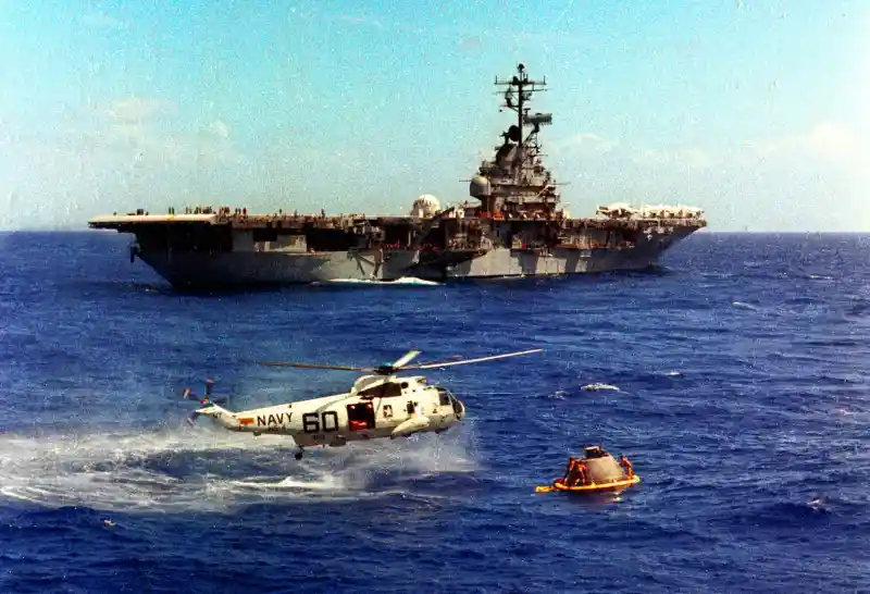 USS Hornet recovering Apollo 11 astronauts in the Pacific Ocean, 1969