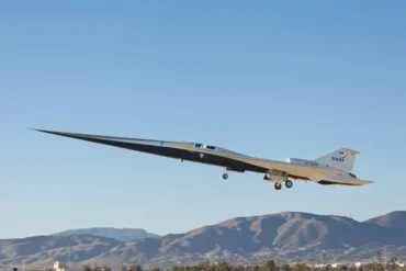 X-59 supersonic aircraft on its maiden flight above Palmdale, California
