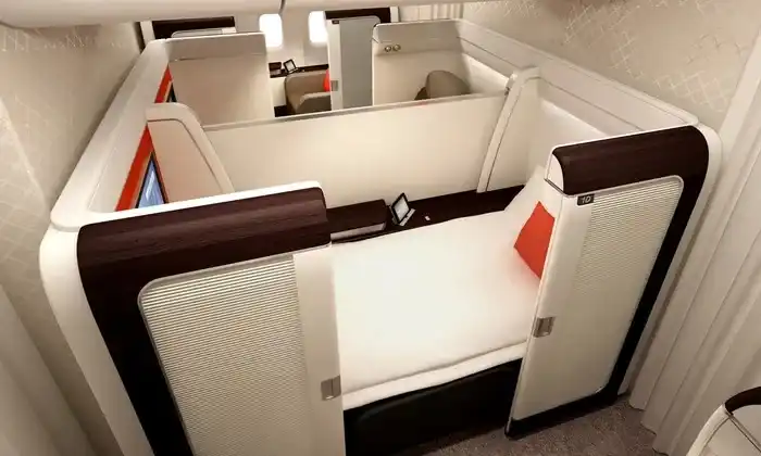 Garuda Indonesia's First class fully-flat beds with mattresses
