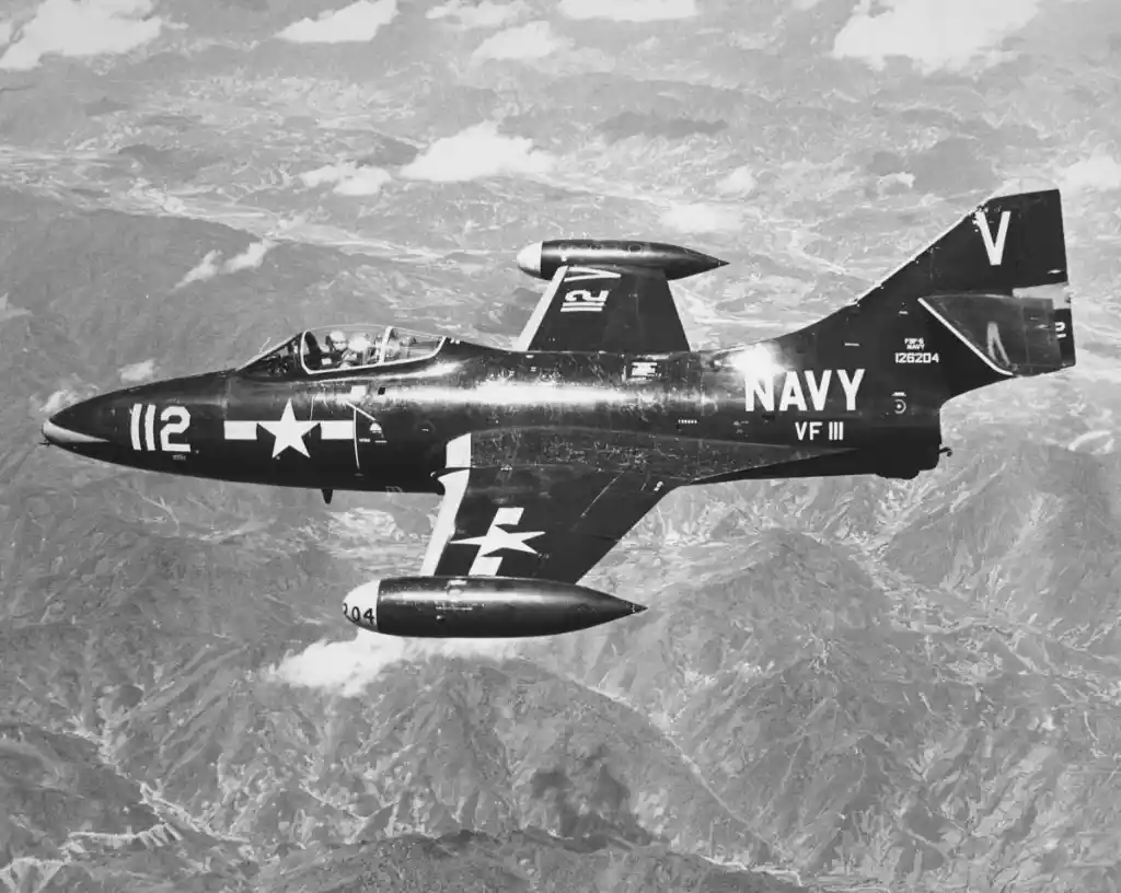 William T. Amen’s F9F Panther in low-altitude dive over Sinuiju