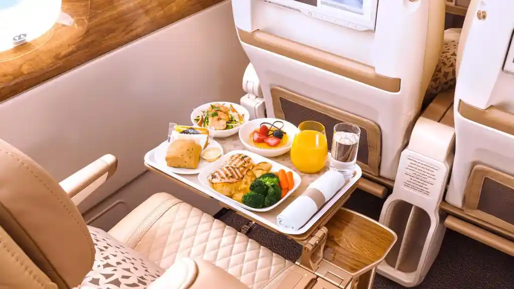 emirates premium economy meal royal doulton tableware