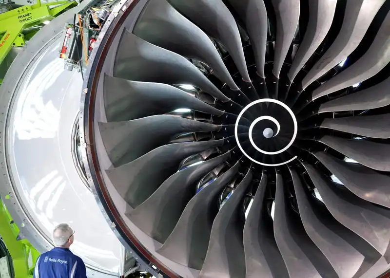 A350 Rolls-Royce Trent XWB fan blades close up