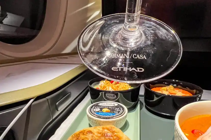 Etihad A350 business-class dine-on-demand service with Armani Casa plating