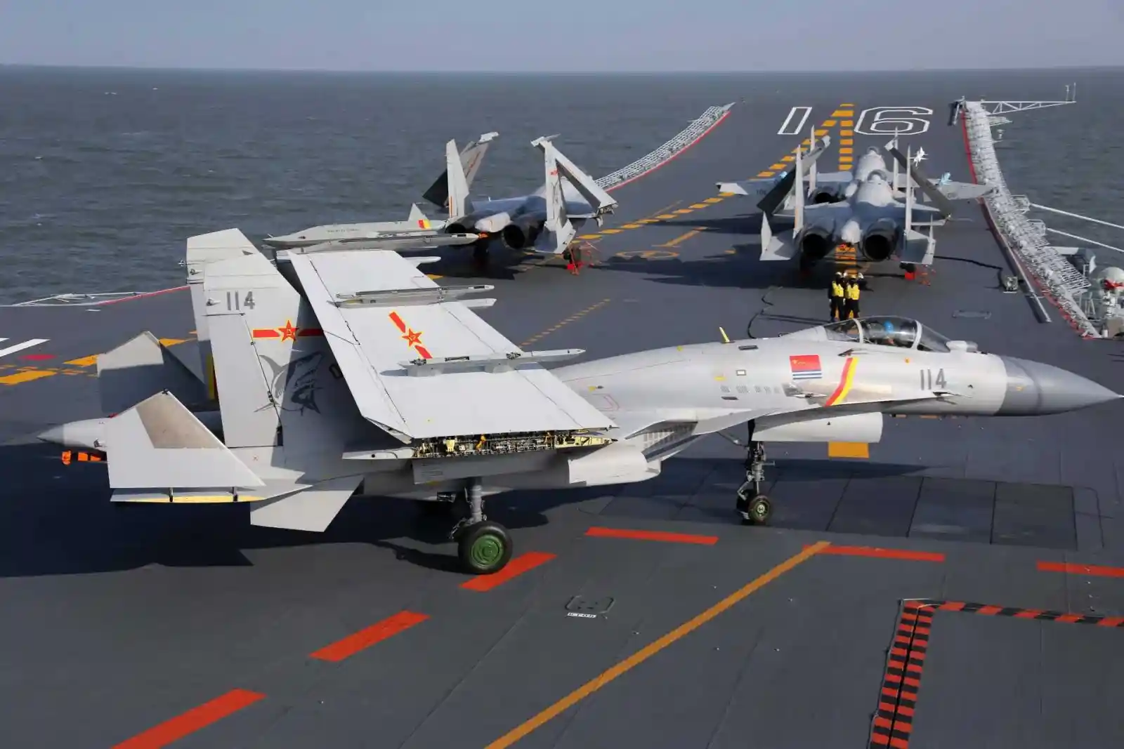 PLAN J-15 carrier-based fighter launching from Liaoning carrier