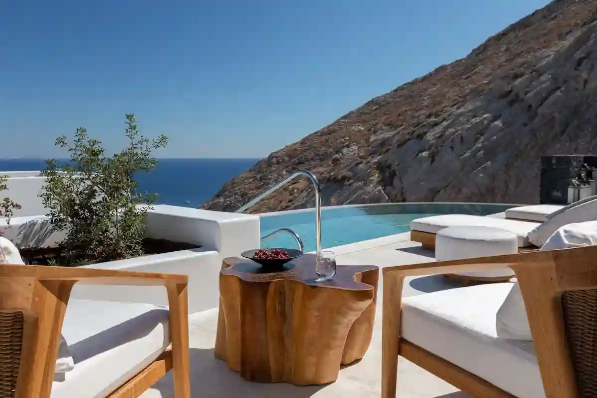 Sandblu Santorini pool terrace and dining venue Nectar