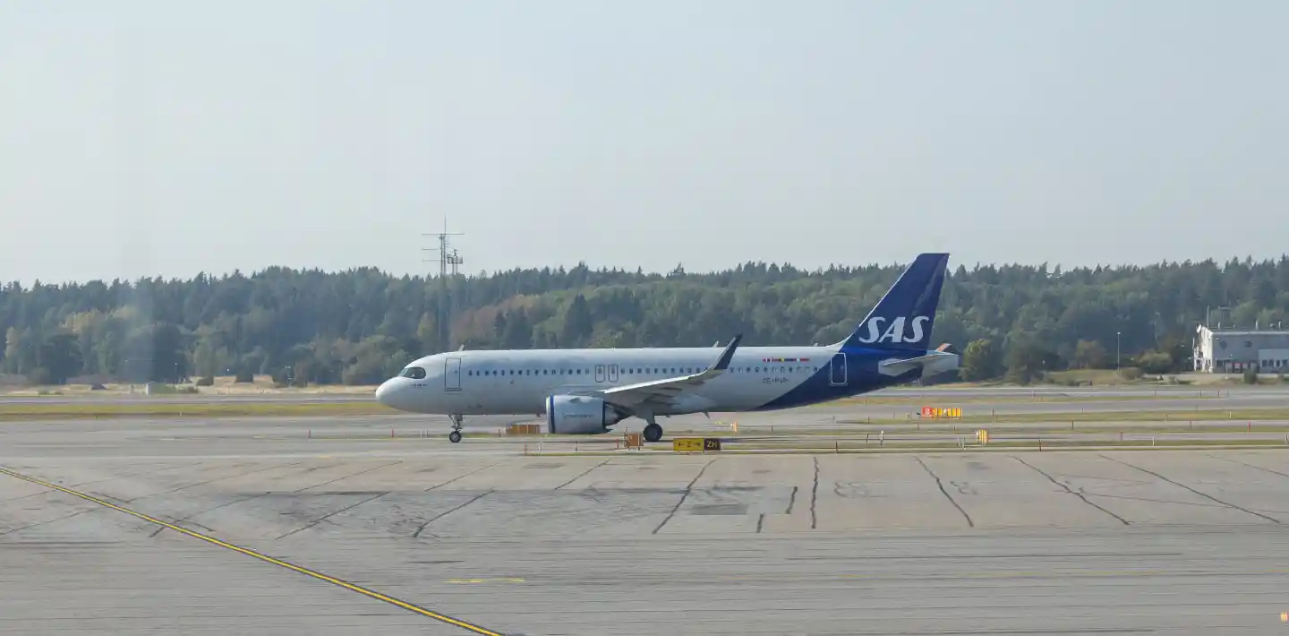 Scandinavian Airlines Airbus aircraft winter operations at Copenhagen Airport
