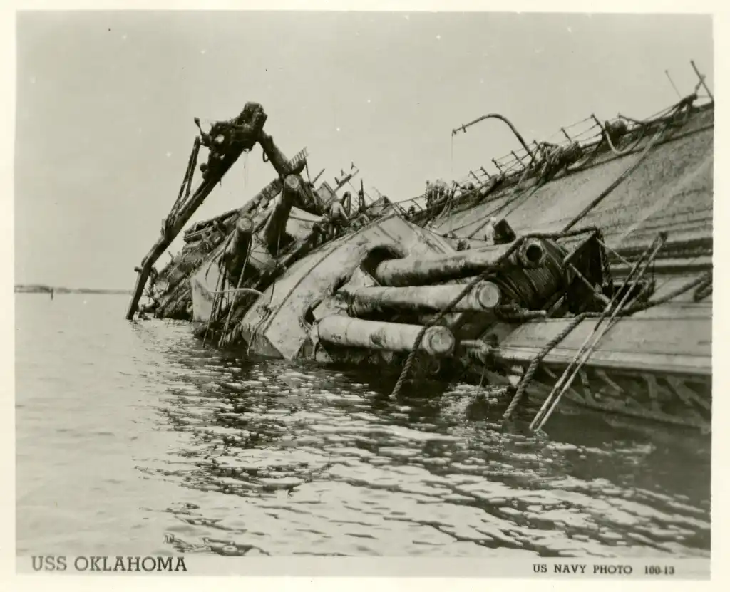 USS Oklahoma (BB-37) sunk during attack on Pearl Harbor on 7 December 1941 