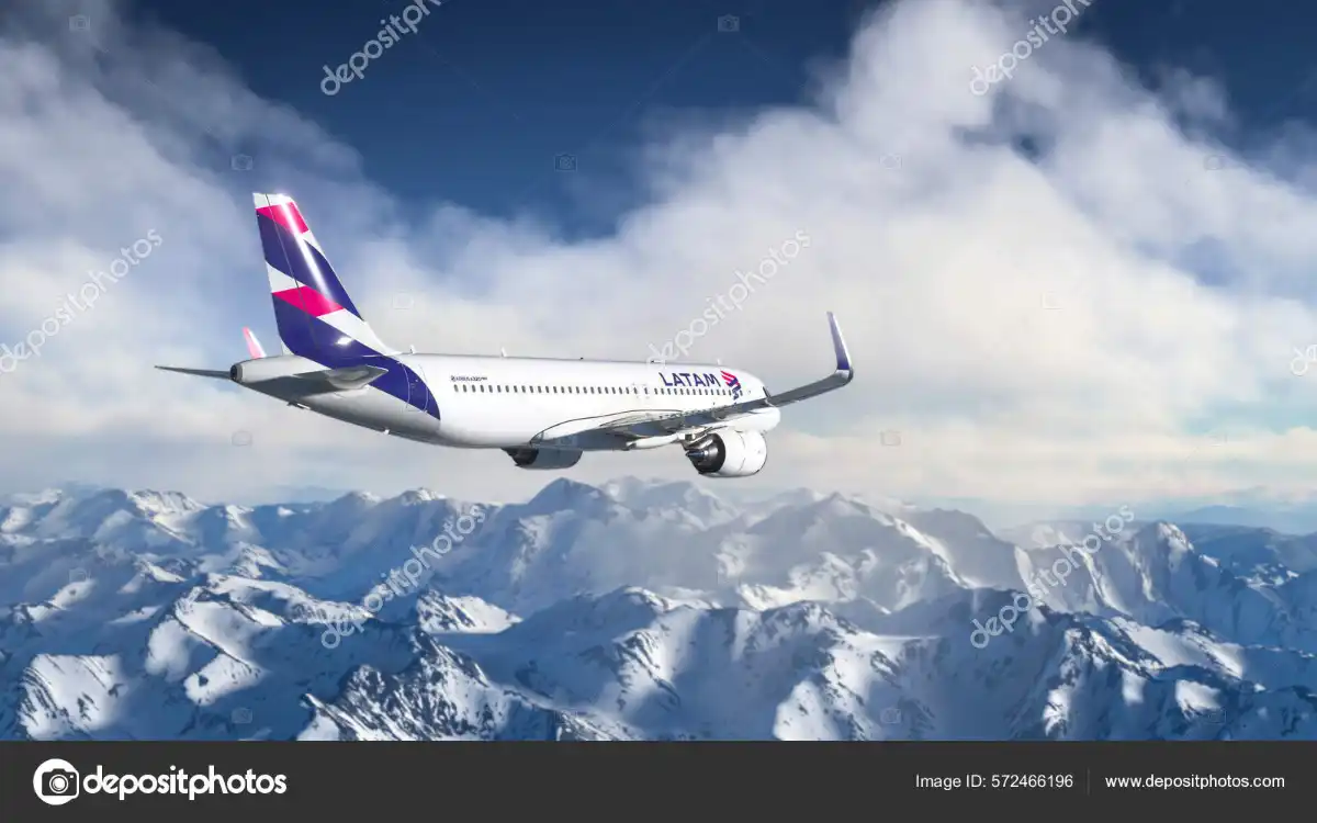 Airbus A320 climbing near Santiago with Andes backdrop