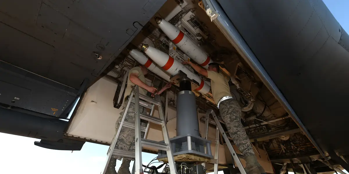 B-1B Lancer weapons bay open live ordnance