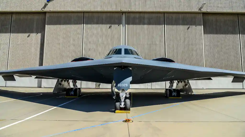 B-2 Spirit parked in climate-controlled stealth hangar