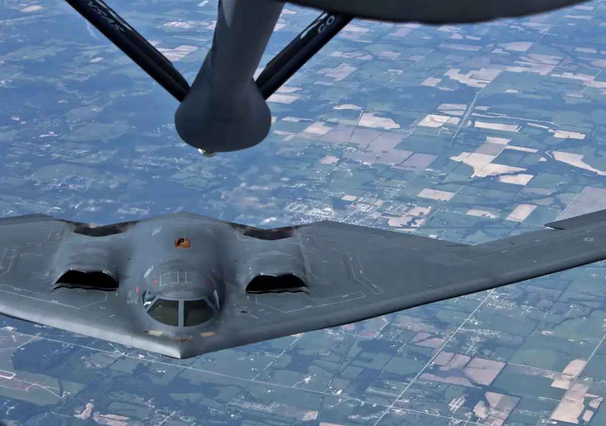 B-2 Spirit refueling midair from KC-135 tanker