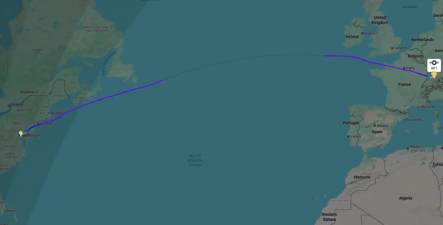Flightradar24 tracking Air Force One landing at Zurich Airport