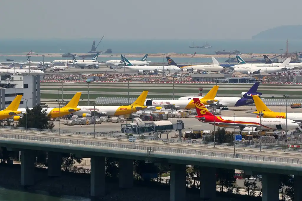 Hong Kong International Airport busy cargo apron