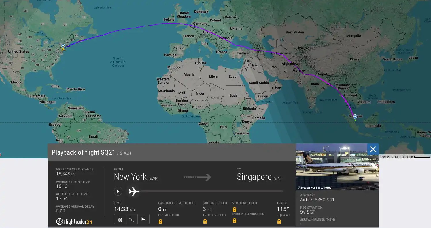 Singapore Airlines Newark Liberty International Airport (EWR) and Singapore Changi Airport (SIN)
