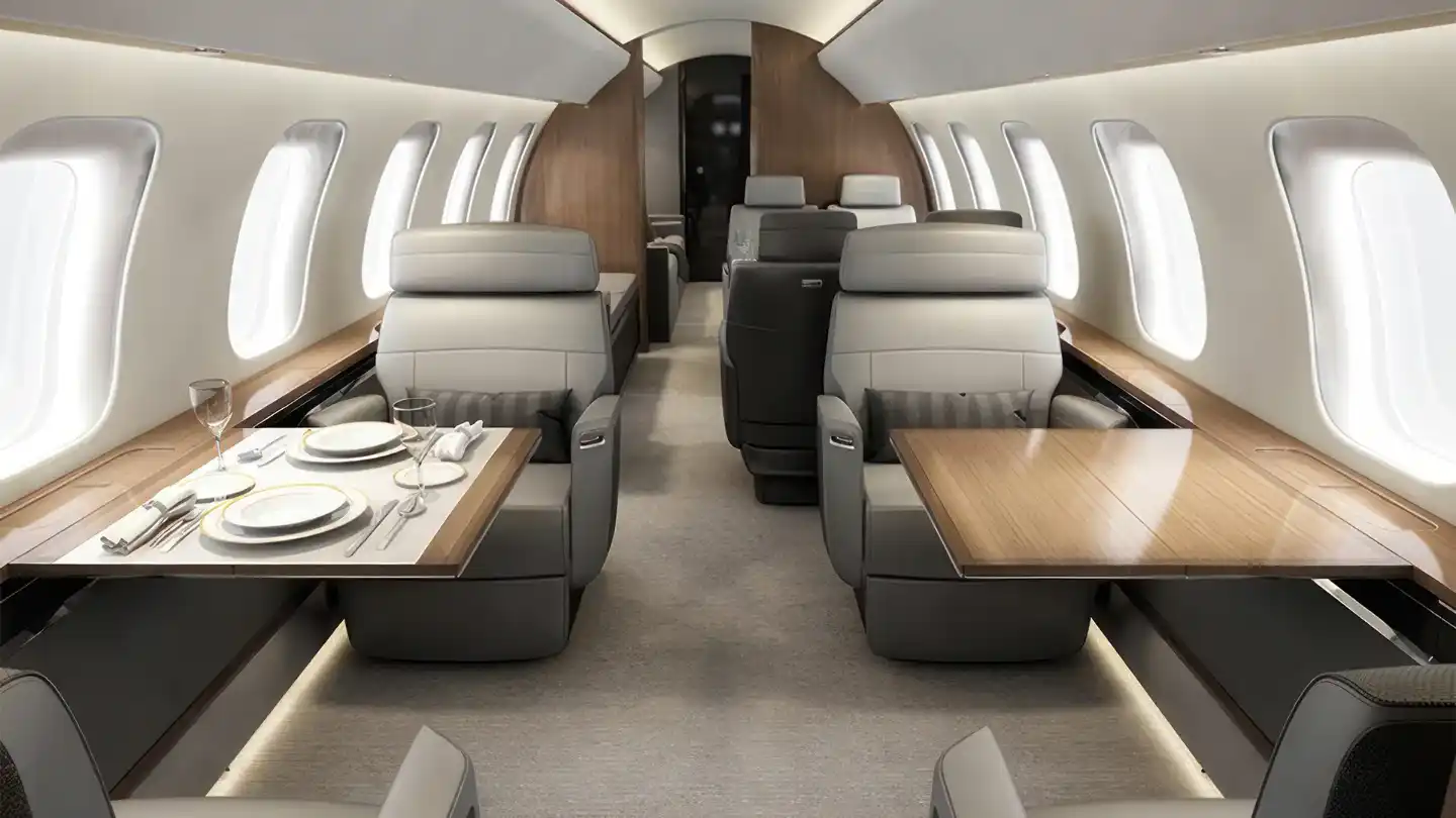 bombardier global 8000 interior cabin view in cruise flight