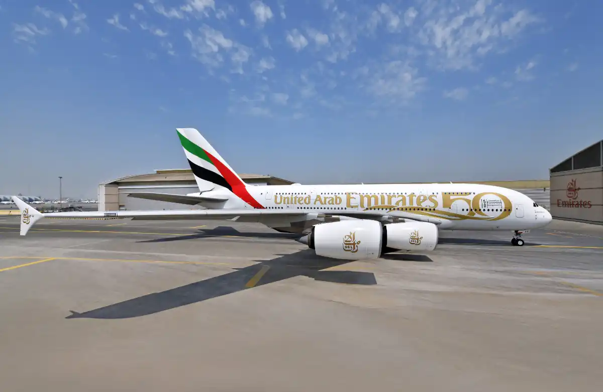 Emirates Airbus A380 four-class configuration at Dubai International Airport