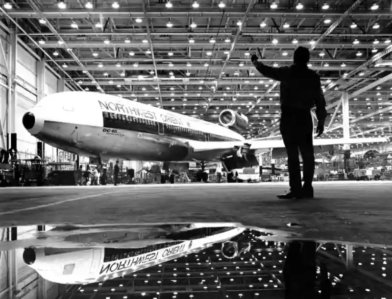McDonnell Douglas DC-10 widebody jet at Long Beach assembly hall