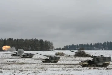 Italy Fires PzH 2000 Howitzers at Grafenwoehr During NATO Dynamic Front 26 Artillery Drill