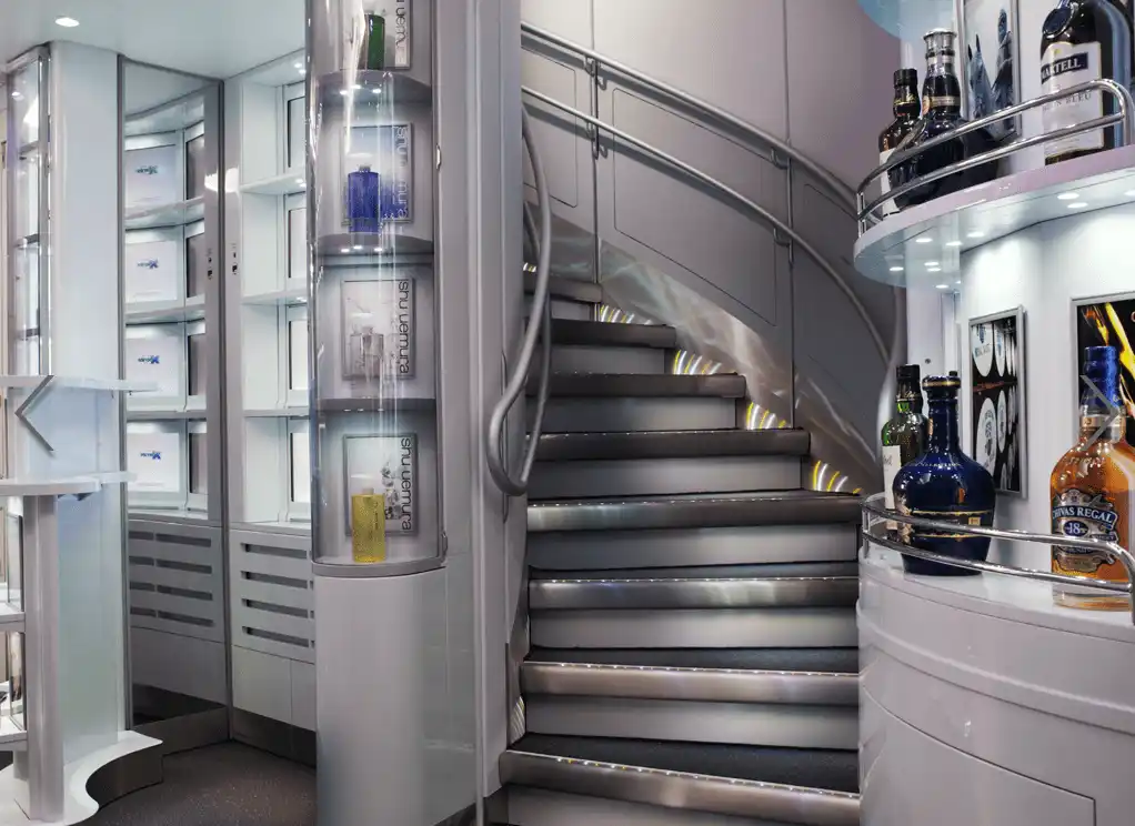 Airbus A380 interior spiral staircase connecting decks