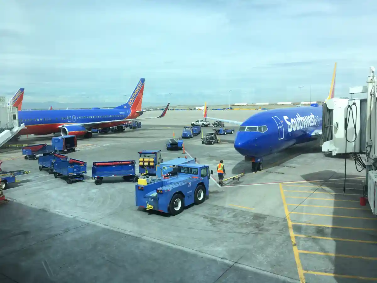 Southwest Airlines Boeing 737 lineup at Denver International Airport gates
