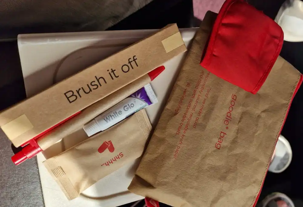 Virgin Atlantic eco premium economy amenity kit kraft pouch