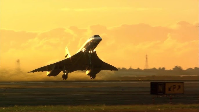 Air France Concorde climbing after takeoff at sunset