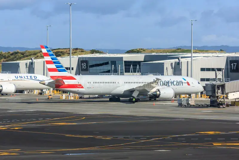 American Airlines Boeing 787-9 parked at international terminal gate