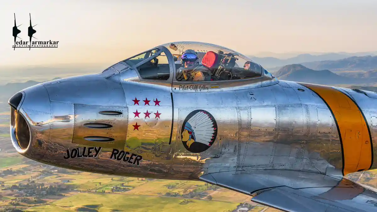 F-86 Sabre jet with MiG-15 kill markings during Korean War