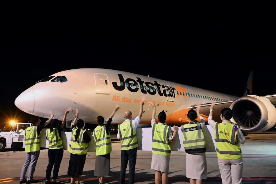Jetstar Airbus narrowbody aircraft preparing for departure at Western Sydney International