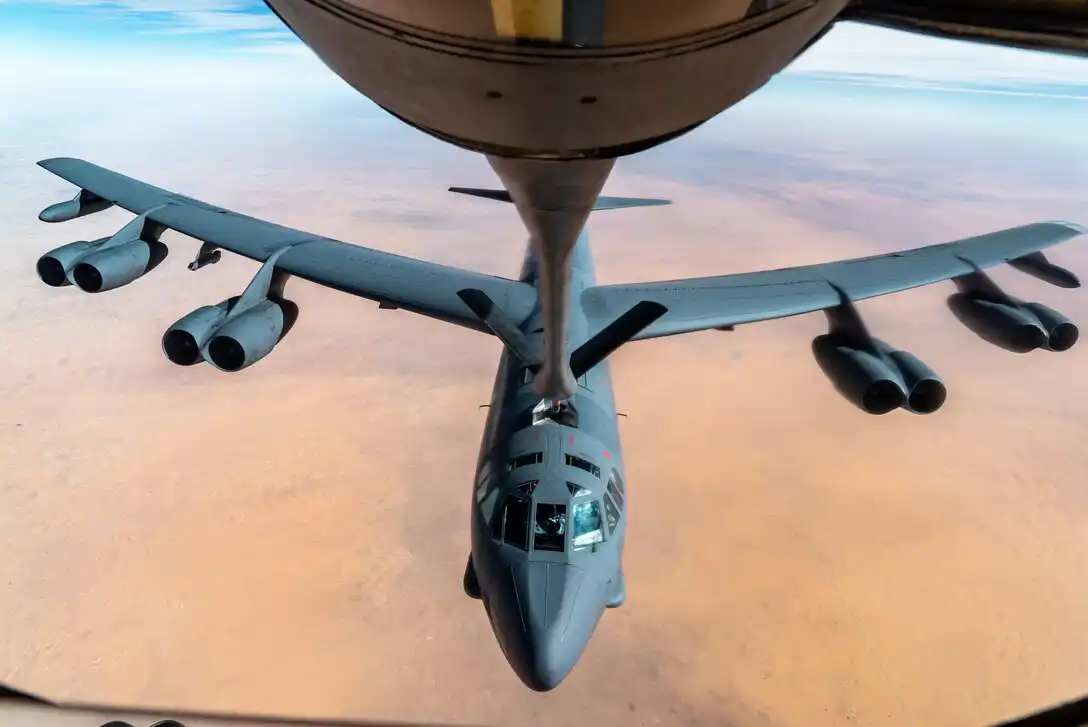 KC-135 Stratotanker supporting B-52 bombers during long range military operations