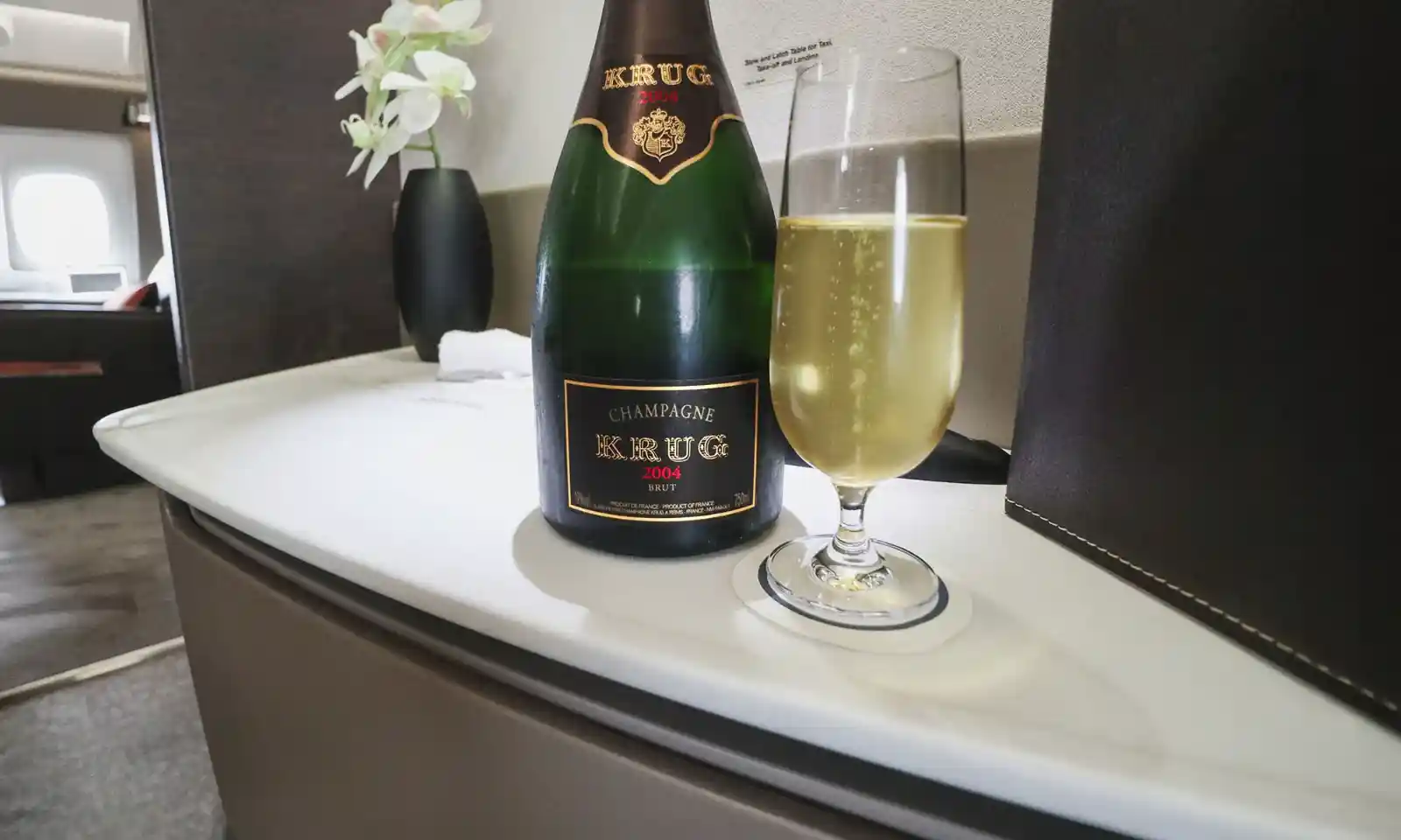 Singapore Airlines Suites gourmet meal with Krug champagne