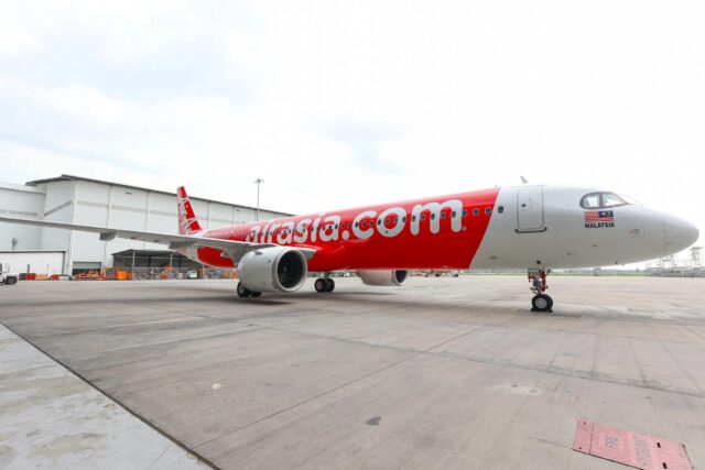 AirAsia Airbus A321LR arriving at airport after delivery