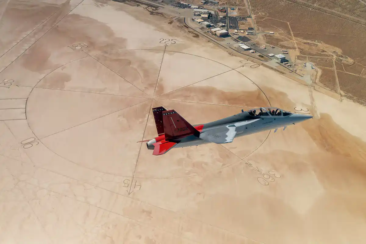 Boeing T-7A Red Hawk flight testing over Edwards Air Force Base
