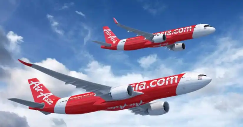 Airbus A321XLR in AirAsia colors during flight