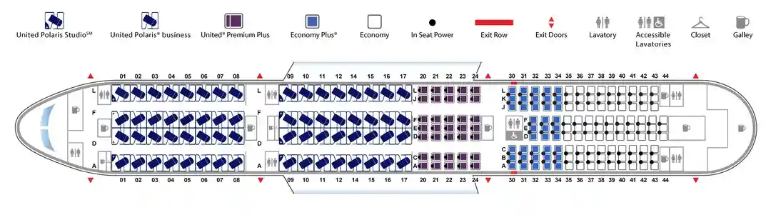 Boeing 787-9 aircraft cabin layout showing business class premium economy and economy sections