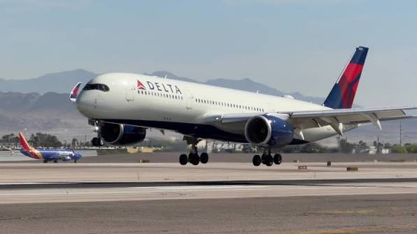 Delta Airbus A350-900 arriving at Las Vegas Harry Reid International Airport