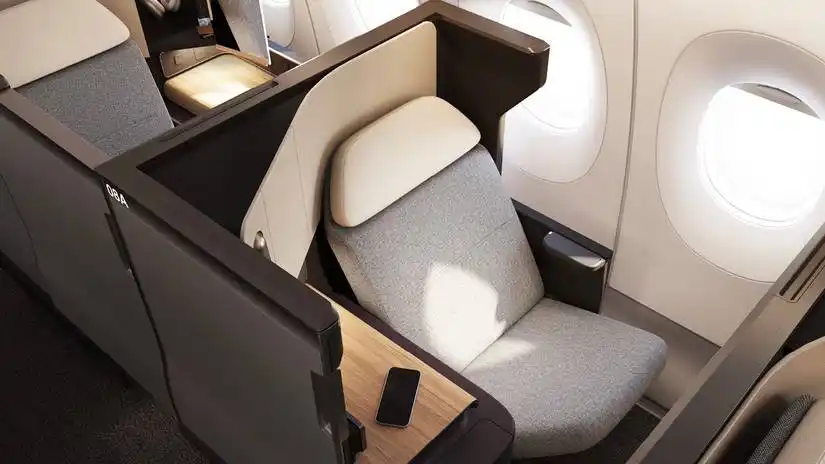modern airline business class suite with sliding privacy doors