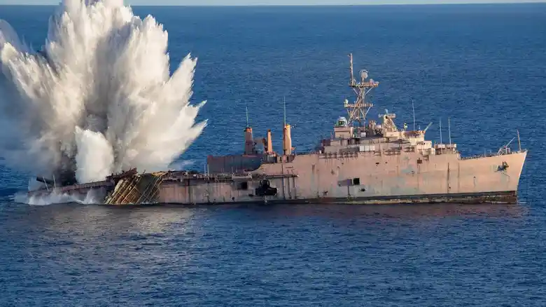 US Navy Ship Ends Final Mission Underwater After Japanese Torpedo Strike During Valiant Shield Exercise