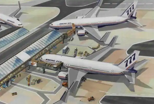original Boeing 777 1990s aircraft concept folding wingtip design