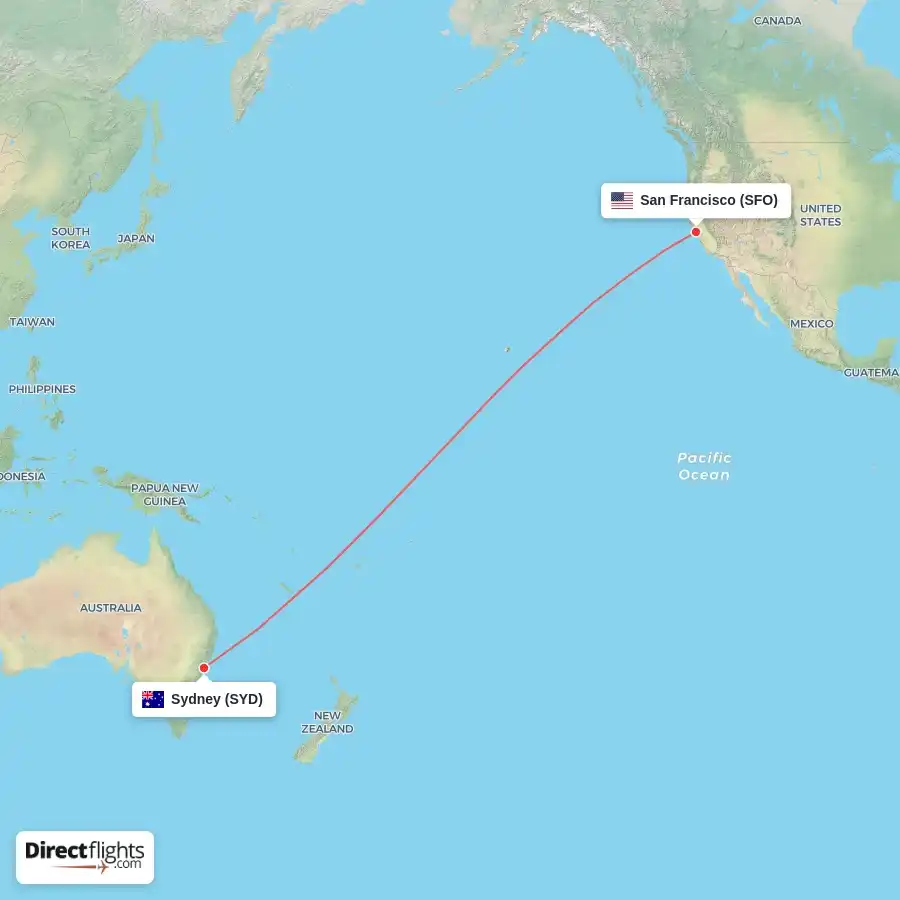 San Francisco Sydney Boeing 777-300ER Pacific Ocean route map