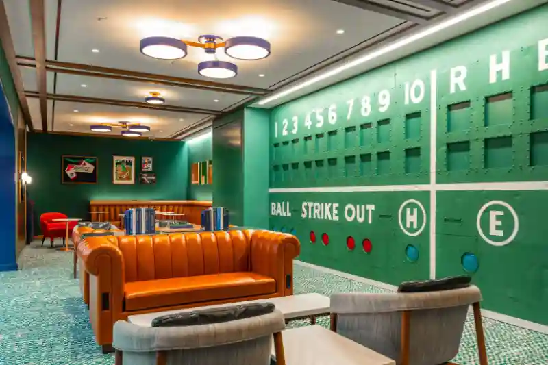 JetBlue BlueHouse Boston Dugout sports memorabilia game room New England lounge